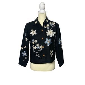 Vintage Studio Works Linen Blend Floral Embroidered Button Front Jacket Size PS
